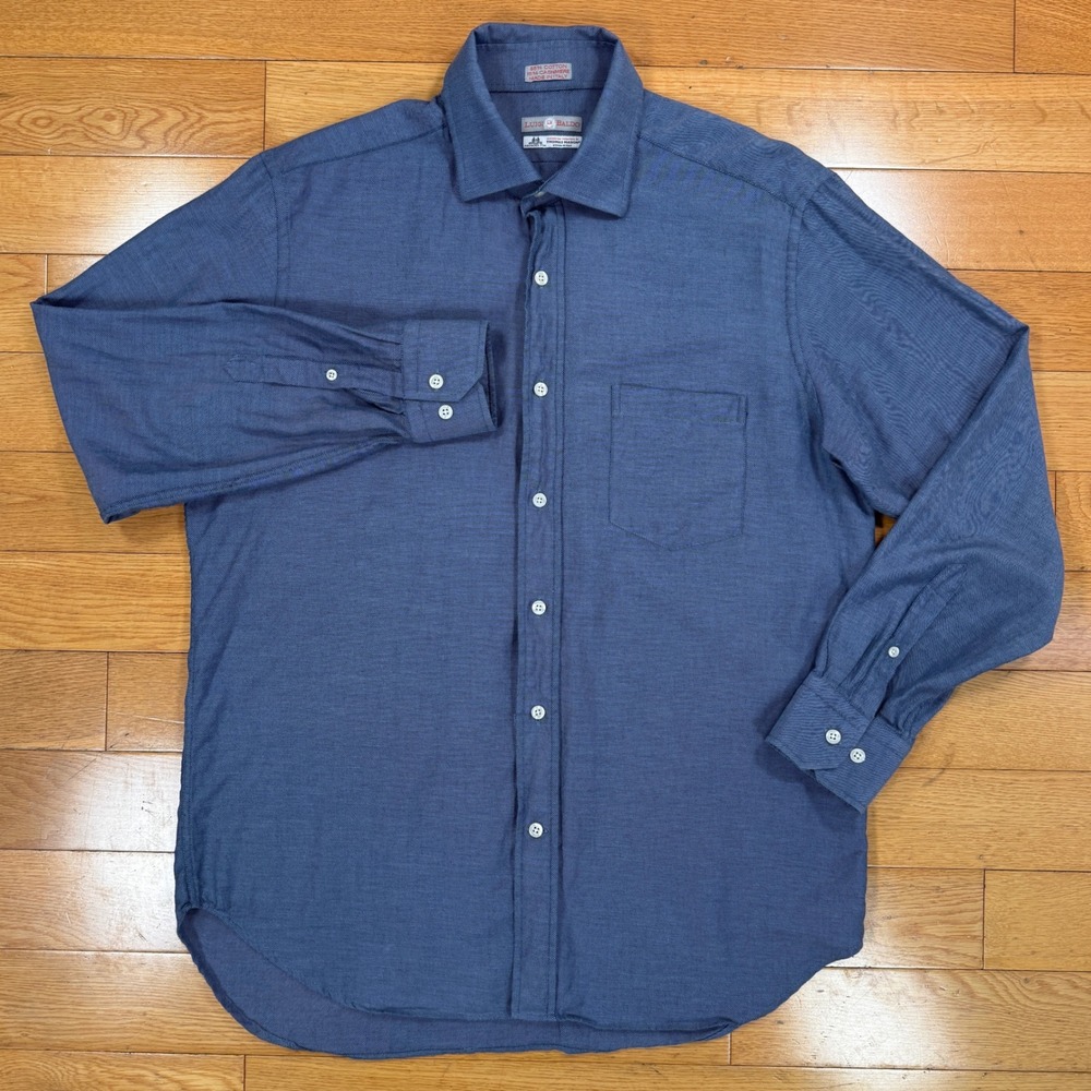 Luigi‎ Baldo Thomas Mason Cotton Cashmere Blue Button Up Shirt Mens Large Italy